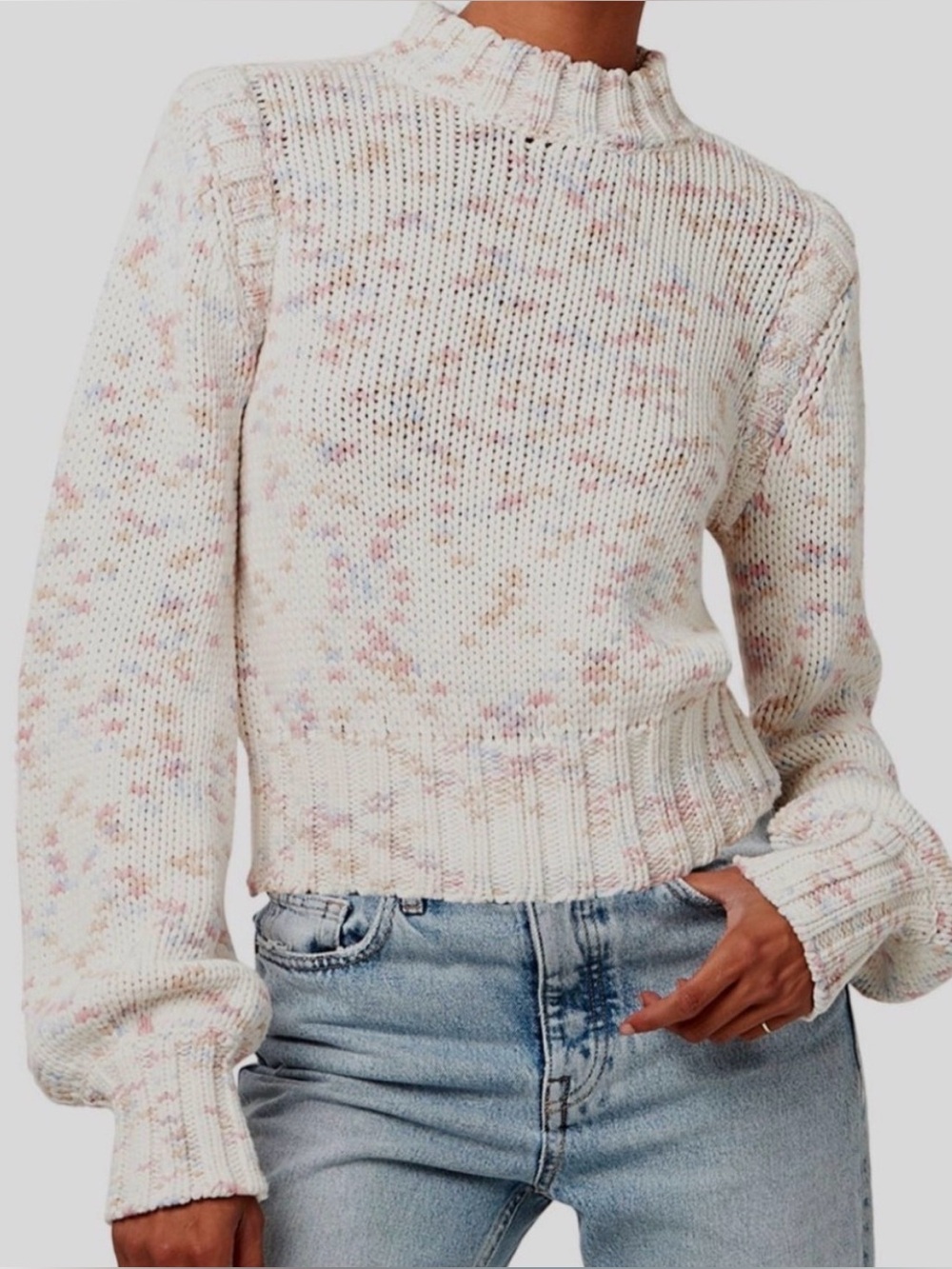 AS by DF Gelato Speckled Mock Neck Sweater - Cream with Pastel Speckles. Size M